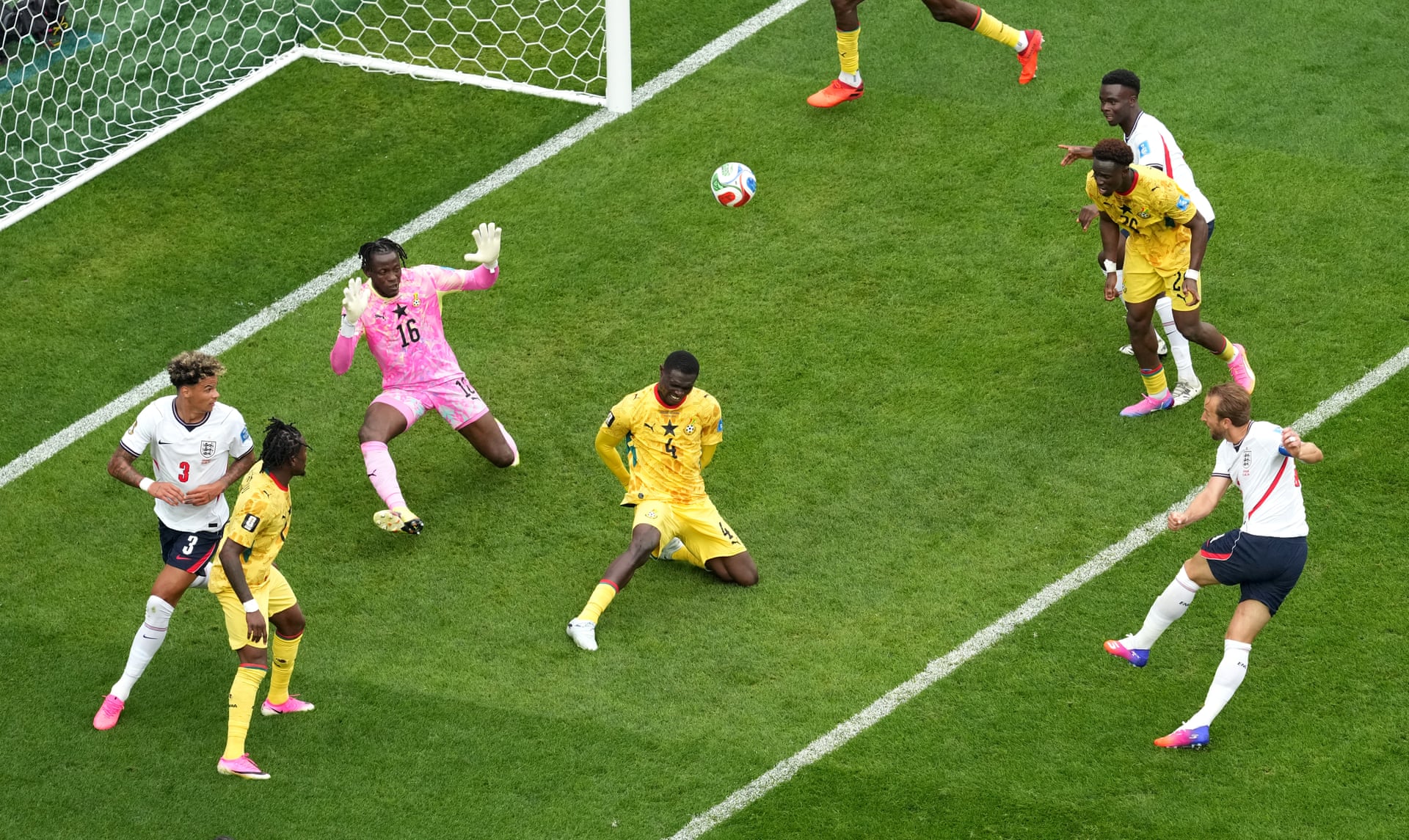 Harry Kane reacts after blazing over a late chance for England against Ghana.